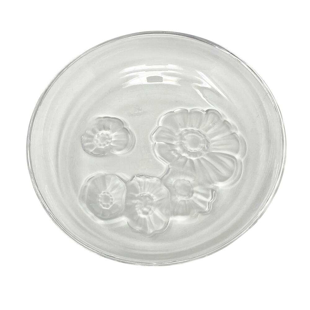 Nachtman Round Glass Candy Dish Raised Poppies Flowers 6.5" Shallow Flaw